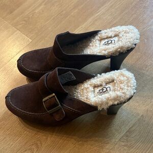 UGG Women's Chocolate Suede Mules with Shearling